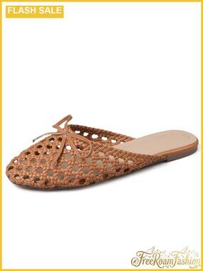Women's Woven Mule Flats Round Toe Slip-On Mesh Ballet Shoes